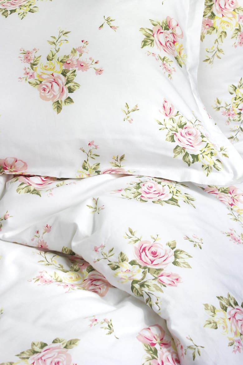 Rose Bouquet 400 Thread Count Cotton Duvet Set, Alternate, color, WHITE/ PINK