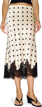 Reformation Carolina Lace Trim Silk Midi Skirt