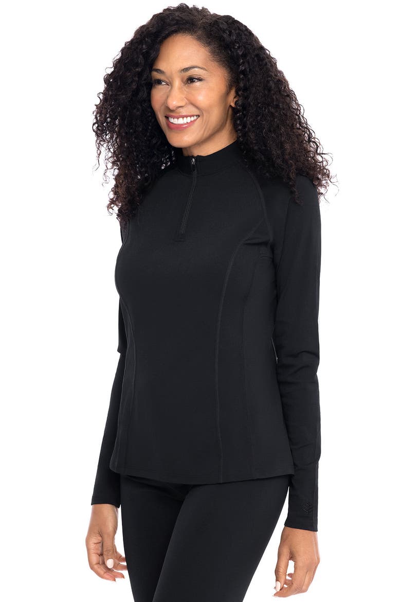 Women's Freestyle Quarter Zip Rash Guard with Long Sleeves, UPF 50+ Sun Protection, Alternate, color, Black