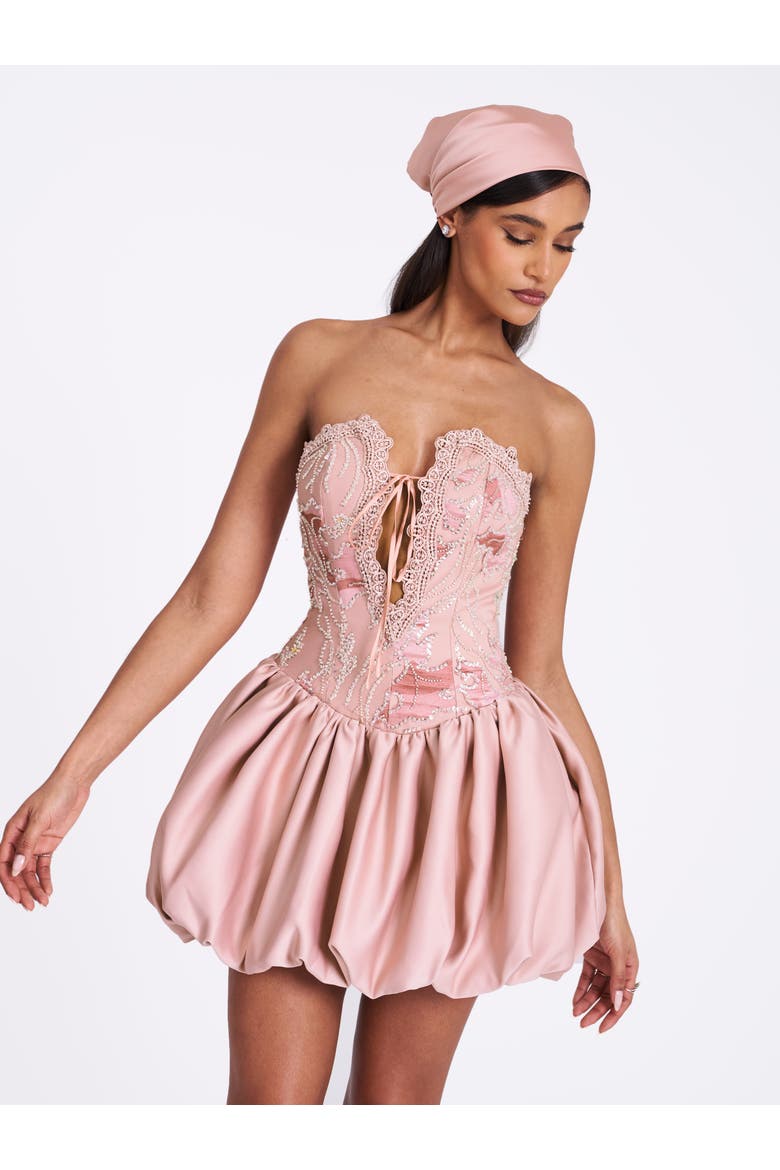 Palesa Ballet Style Embroidered Bubble Hem Mini Dress, Alternate, color, Pink