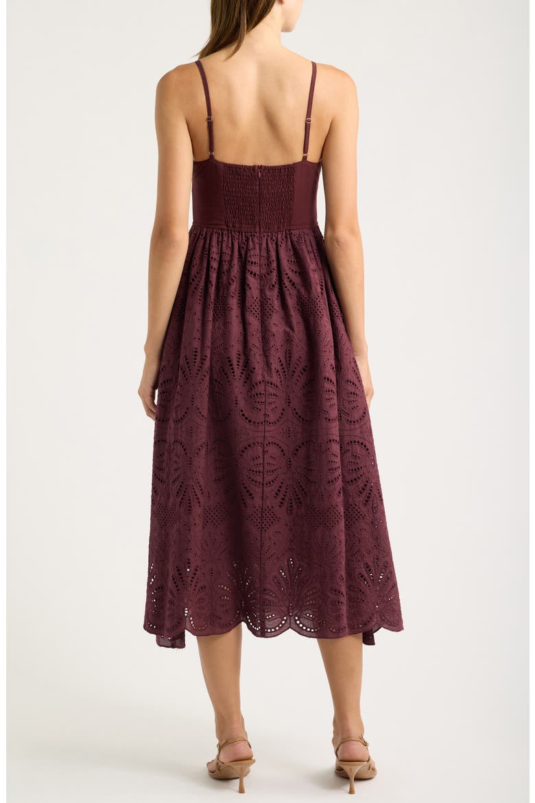 Eyelet Scallop Sleeveless Midi Dress, Alternate, color, WINE