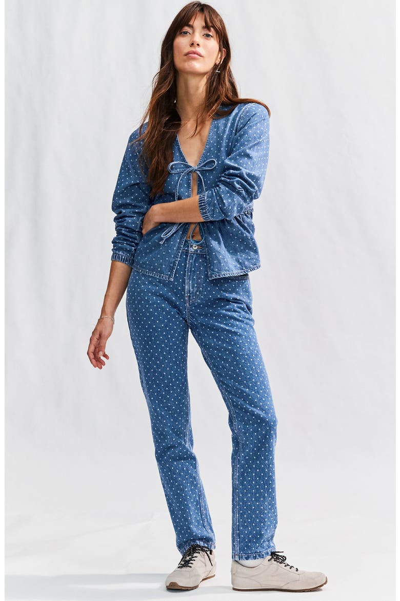 Polka Dot Straight Leg Jeans, Alternate, color, BLUE