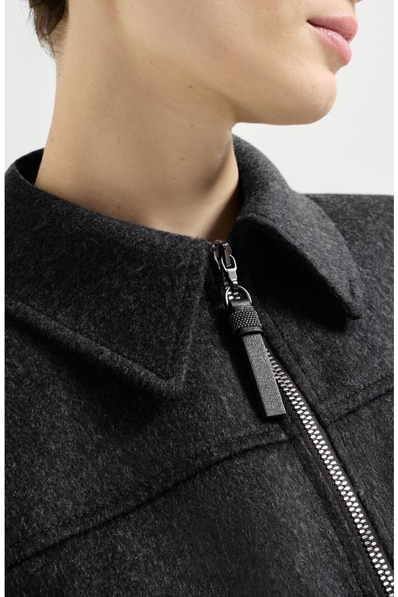 Wool flannel outerwear jacket with shiny zipper pull, Alternate, color, Anthracite