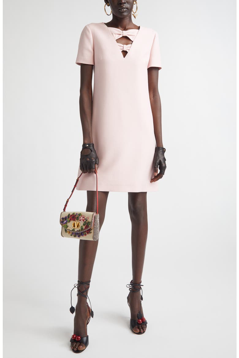 Bow Detail Solid Crepe Couture Minidress, Main, color, ROSE