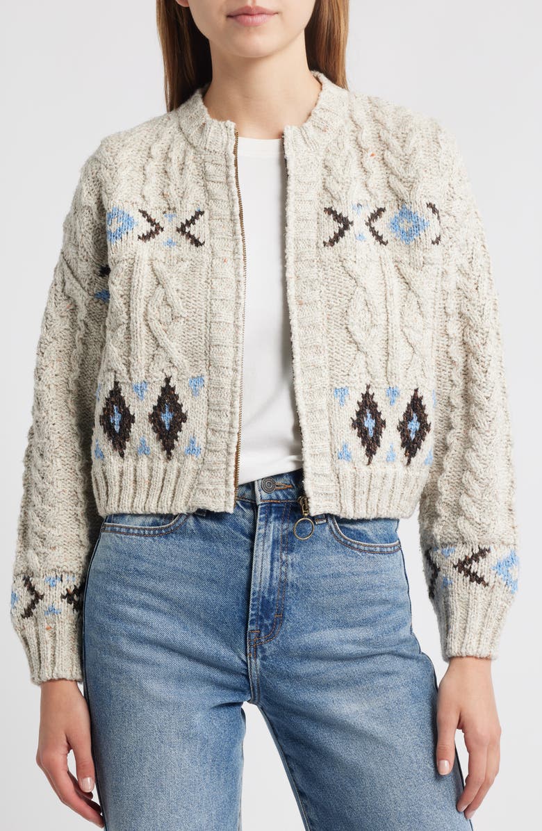 THE GREAT. The Cavern Wool Blend Zip-Up Cardigan, Main, color, Oat