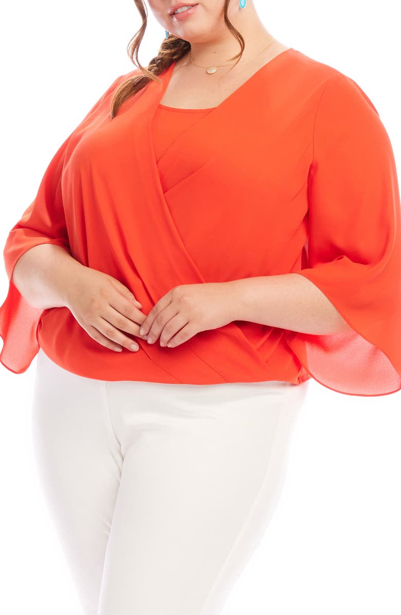 Karen Kane Surplice Drape Front Crepe Top, Alternate, color, Bright Orange