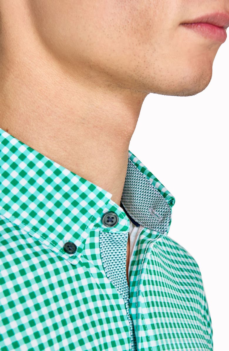 CONSTRUCT Slim Fit Mini Check Recycled 4-Way Stretch Performance Short Sleeve Shirt, Alternate, color, Green/White