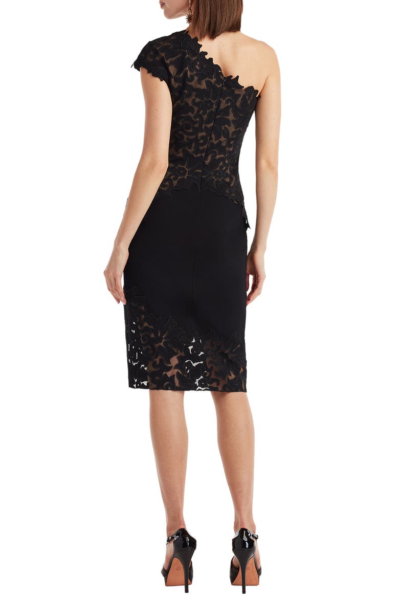 Tadashi Shoji Laser Cutout One-Shoulder Cocktail Dress, Alternate, color, Black/ Nude