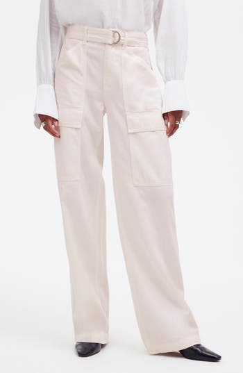 Shop Madewell Belted Slouchy Straight Leg Cargo Pants In Vintage Ivory