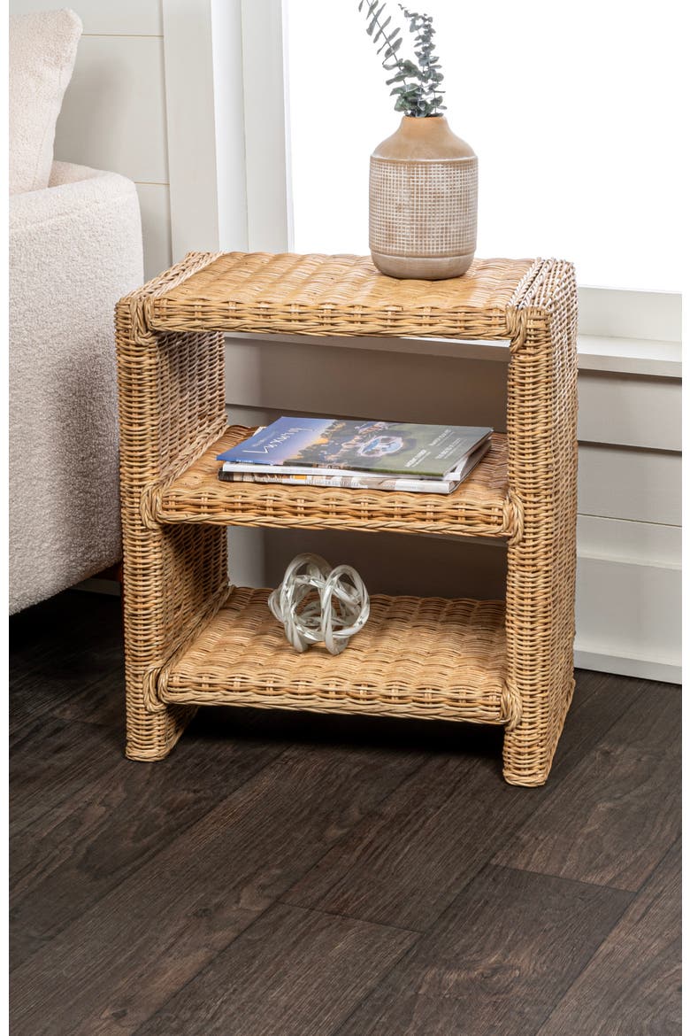 Praerie Bohemian Woven 3-Tier Open Shelf End Table, Nightstand Side Table for Bedroom Living Room, Alternate, color, Natural