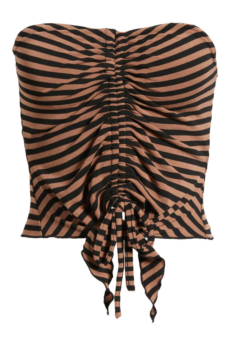 Ria Striped Front Ruched Bandeau Top, Alternate, color, BROWN STRIPE