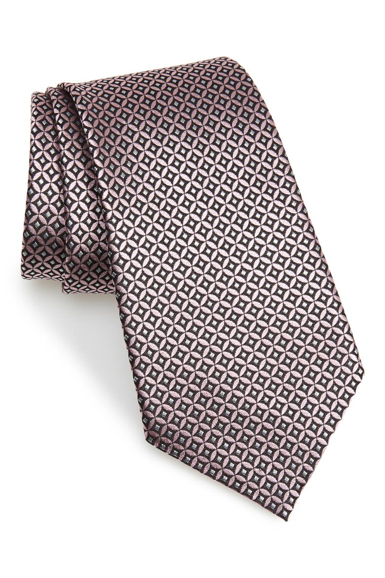 Ermenegildo Zegna Geometric Silk Tie, Main, color, MEDIUM PINK FAN