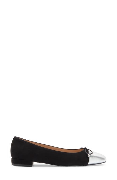 Stuart Weitzman Sleek Cap Toe Bow Flat In Black