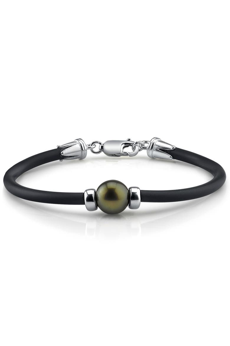 Tahitian Round Pearl Rubber Bracelet, Main, color, Black Pearl