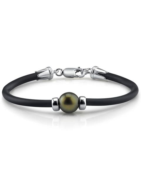 Tahitian Round Pearl Rubber Bracelet 11-12mm