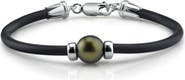 The Pearl Source Tahitian Round Pearl Rubber Bracelet 11-12mm