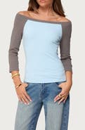 EDIKTED Keri Contrast Off the Shoulder Raglan Cotton Top