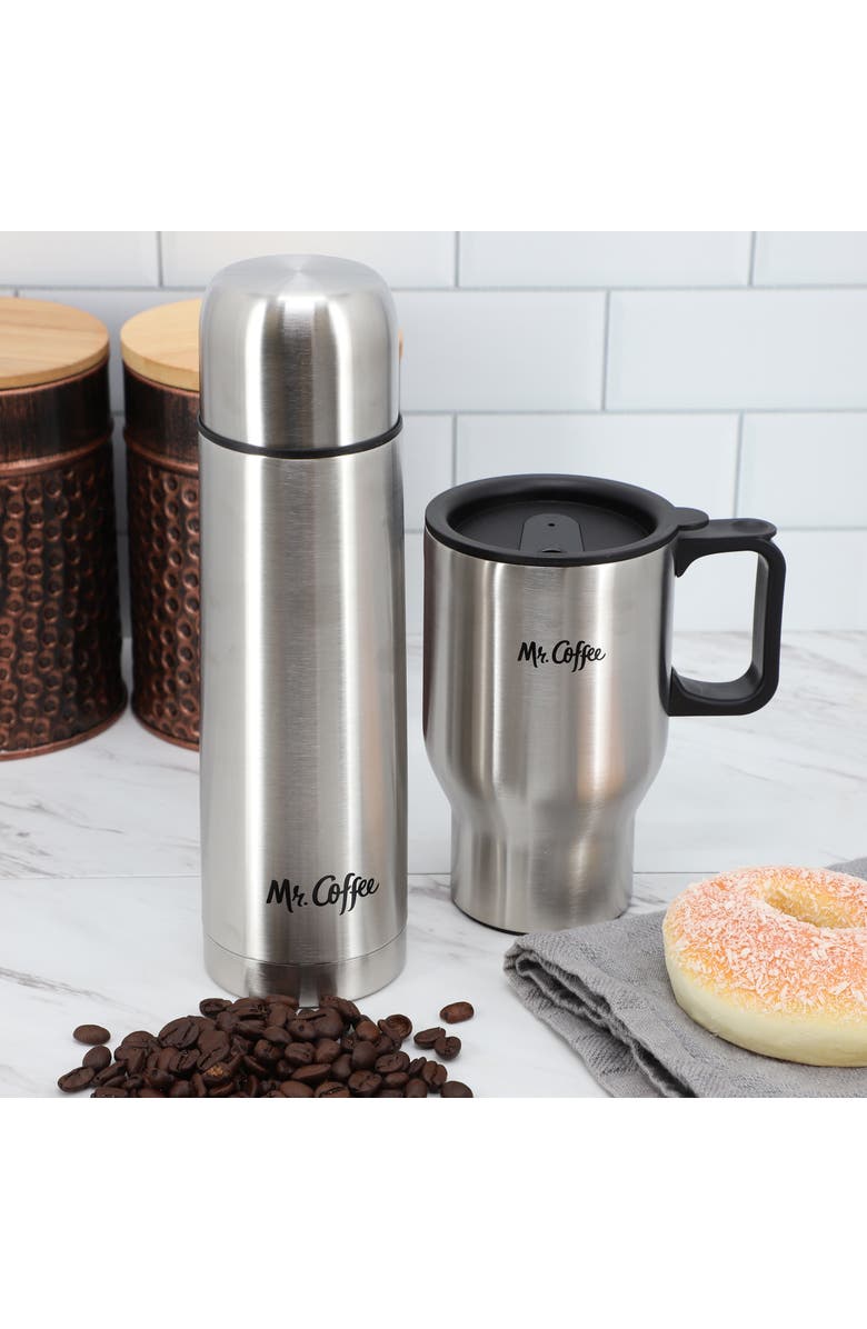 Mr. Coffee Javelin 2 Piece Thermal Bottle and Travel Mug, Alternate, color, Silver