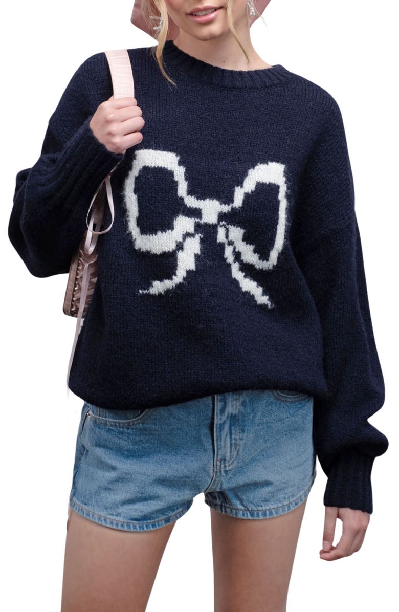 Blu Pepper Bow Sweater, Main, color, Navy