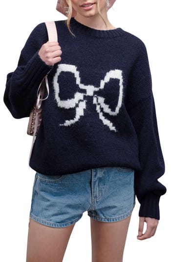 Blu Pepper Bow Sweater In Navy
