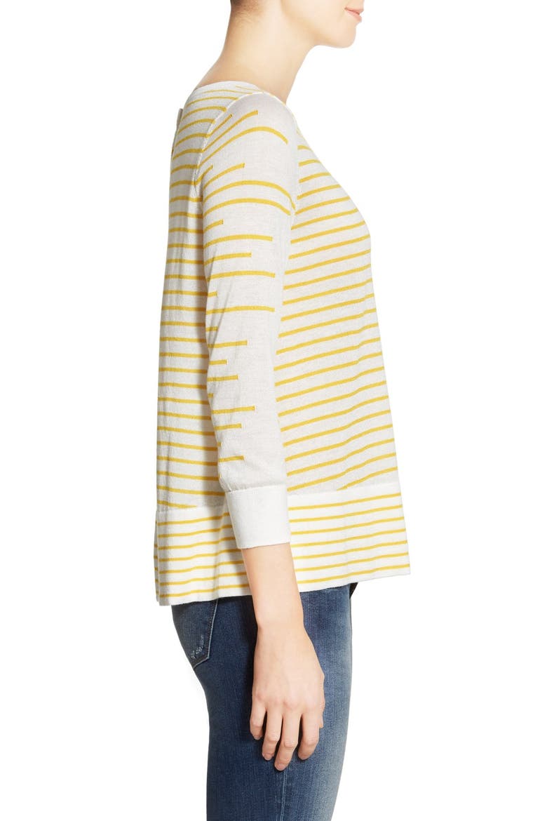 Button Back Boatneck Sweater, Alternate, color, IVORY- YELLOW LINES PATTERN