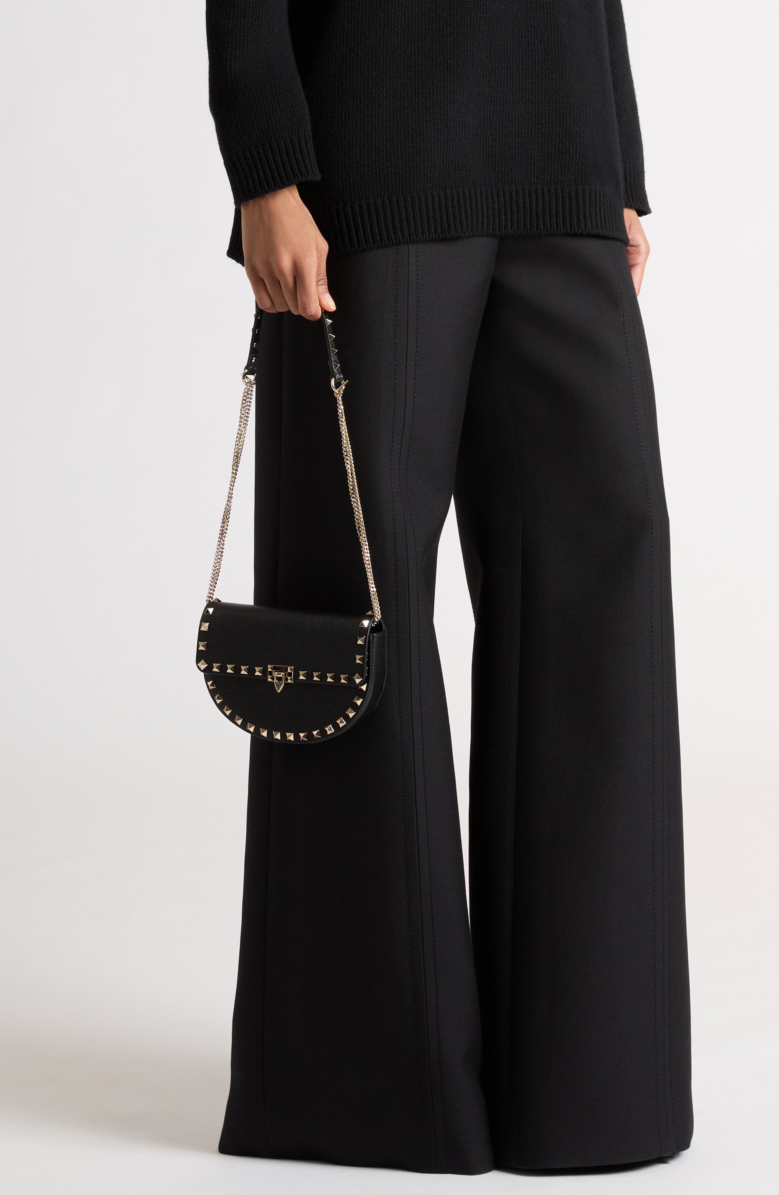 Valentino Garavani Mini Rockstud Leather Saddle Crossbody Bag, Alternate, color, 