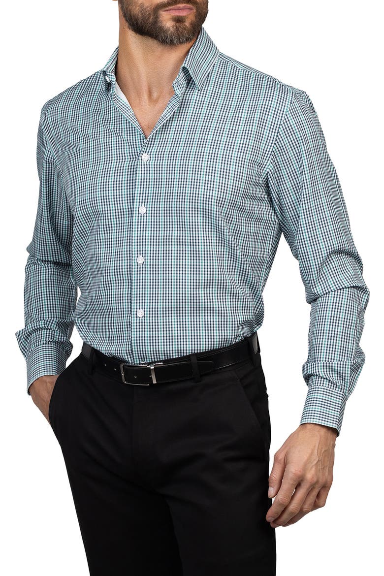 Trim Fit Gingham Dress Shirt, Alternate, color, WHITE/GREEN/BLUE