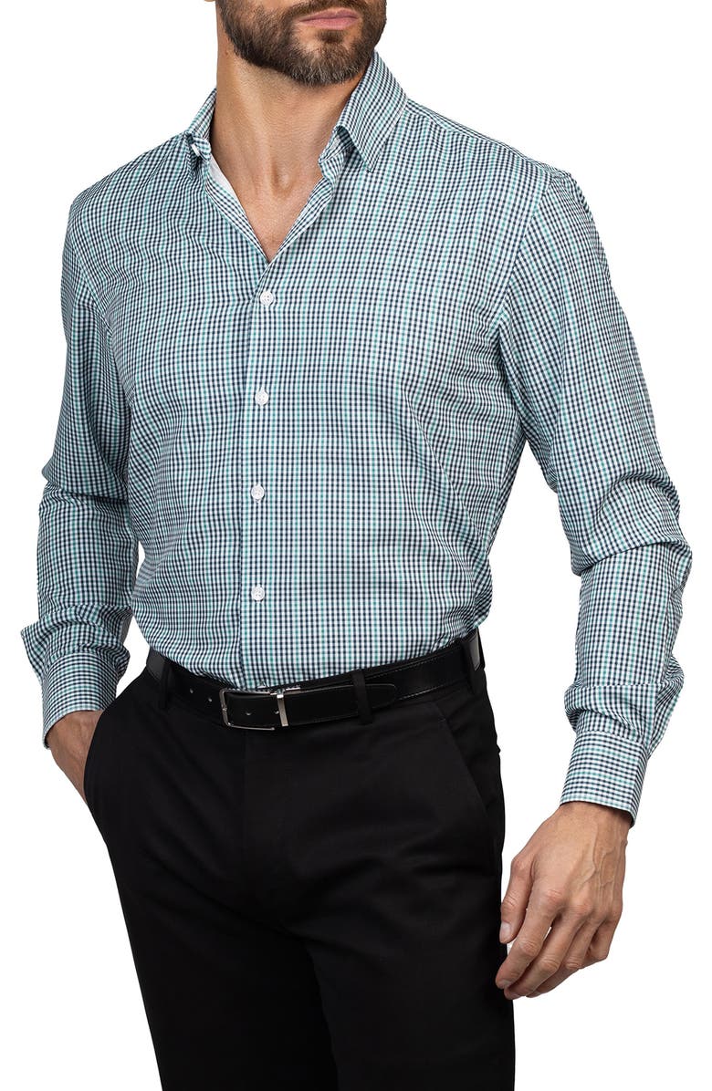 Eddie Bauer Trim Fit Gingham Dress Shirt, Alternate, color, White/Green/Blue