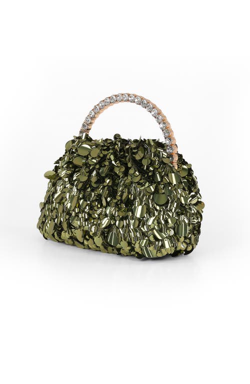 Jewel Badgley Mischka Holly Crinkle Sequin Crystal Handle Pouch Clutch In Green