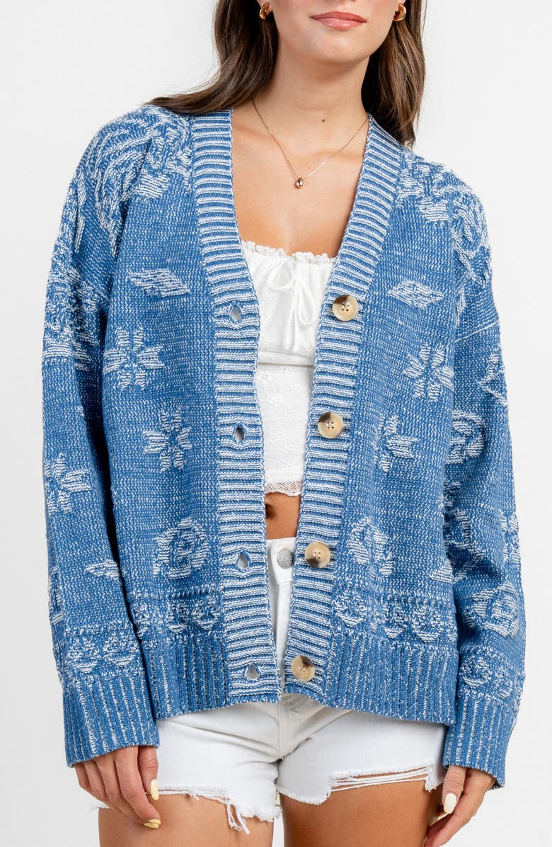 Beivy Pattern Button-Up Cardigan, Main, color, Blue Print