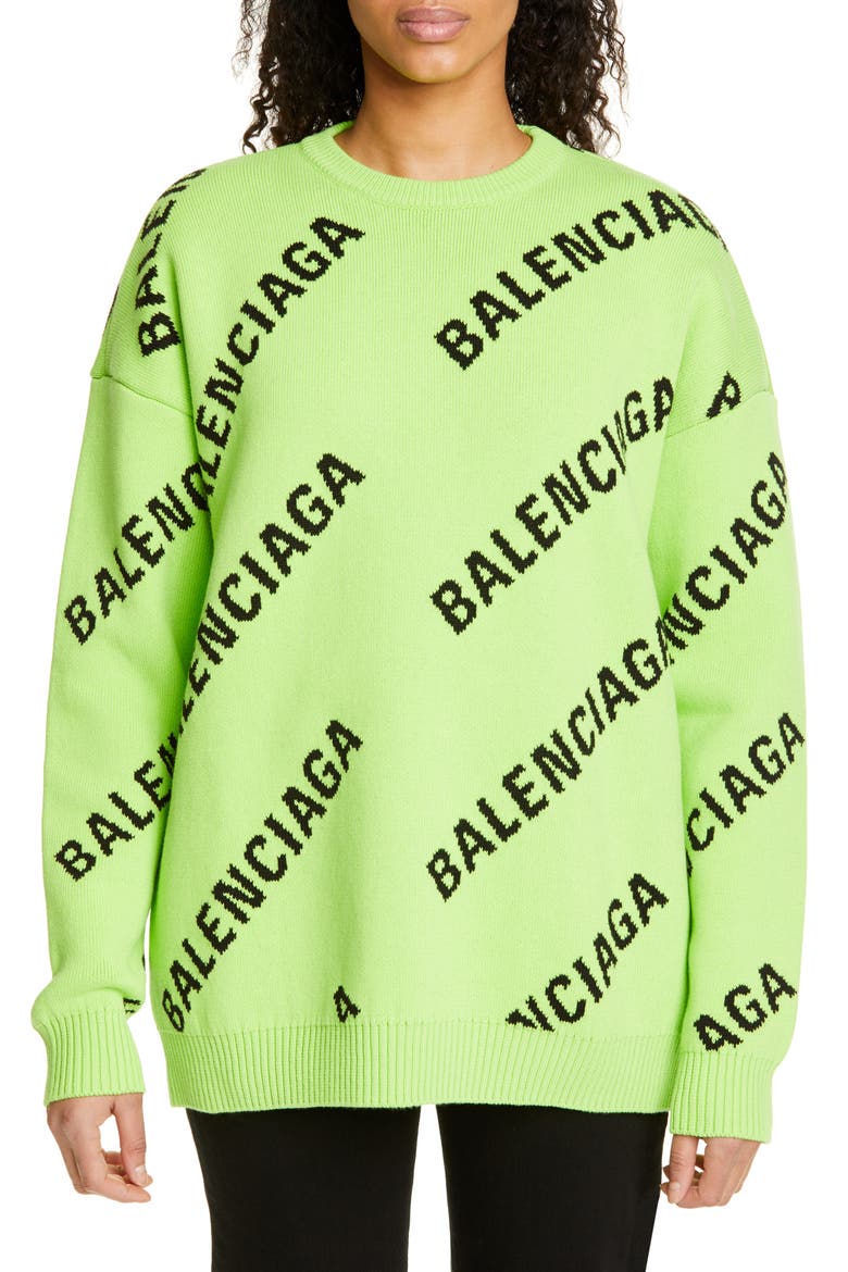 Logo Jacquard Cotton Blend Sweater, Main, color, ACID GREEN/ BLACK