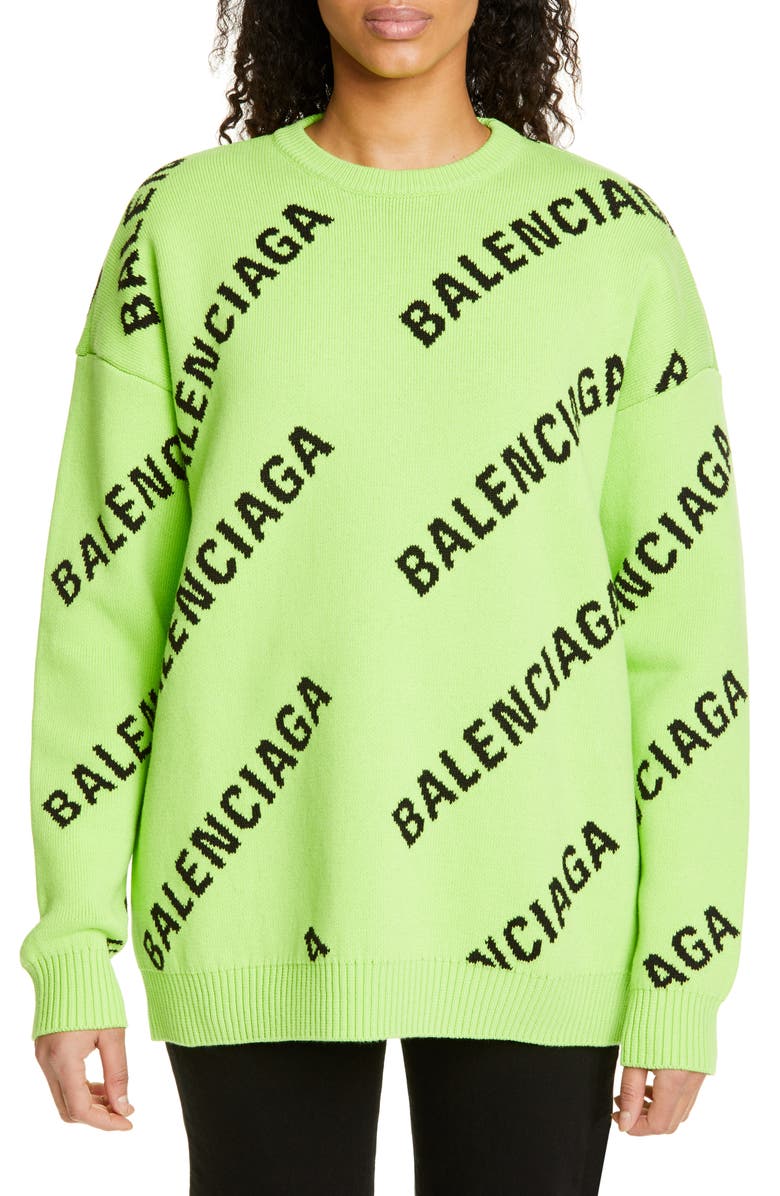 Balenciaga Logo Jacquard Cotton Blend Sweater, Main, color, 