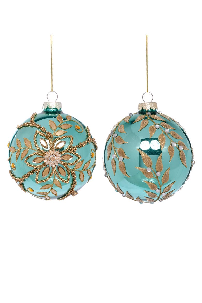 Gold Leaf Trim Balloon Ornament, Box of 6, Main, color, Teal