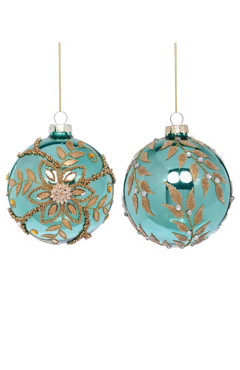 Gold Leaf Trim Balloon Ornament, Box of 6