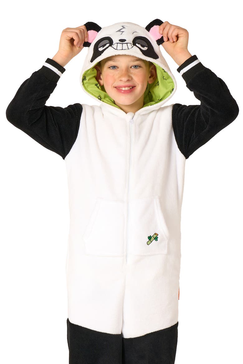 Kids' Panda One Piece Hooded Jumpsuit, Alternate, color, BLACK