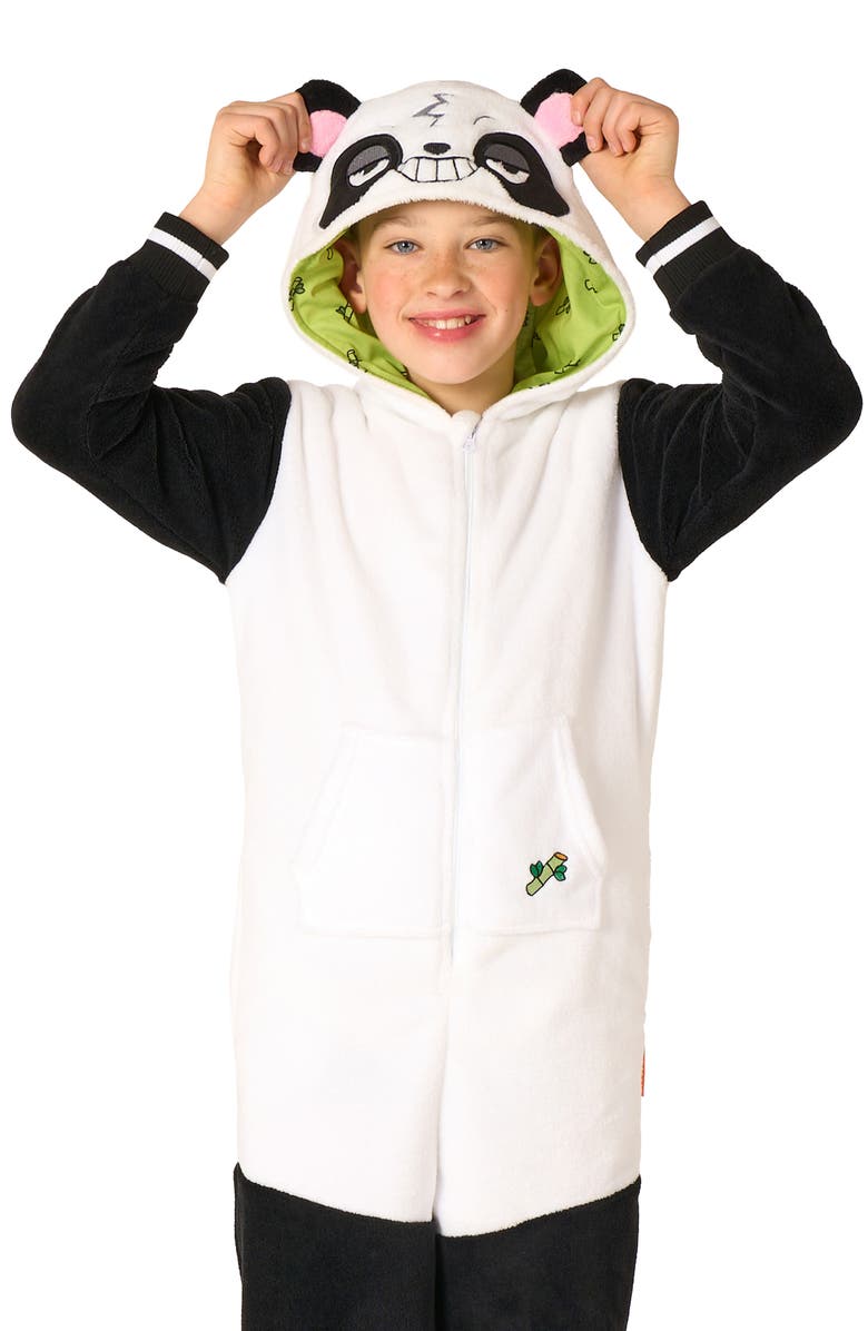 OppoSuits Kids' Panda One Piece Hooded Jumpsuit, Alternate, color, Black