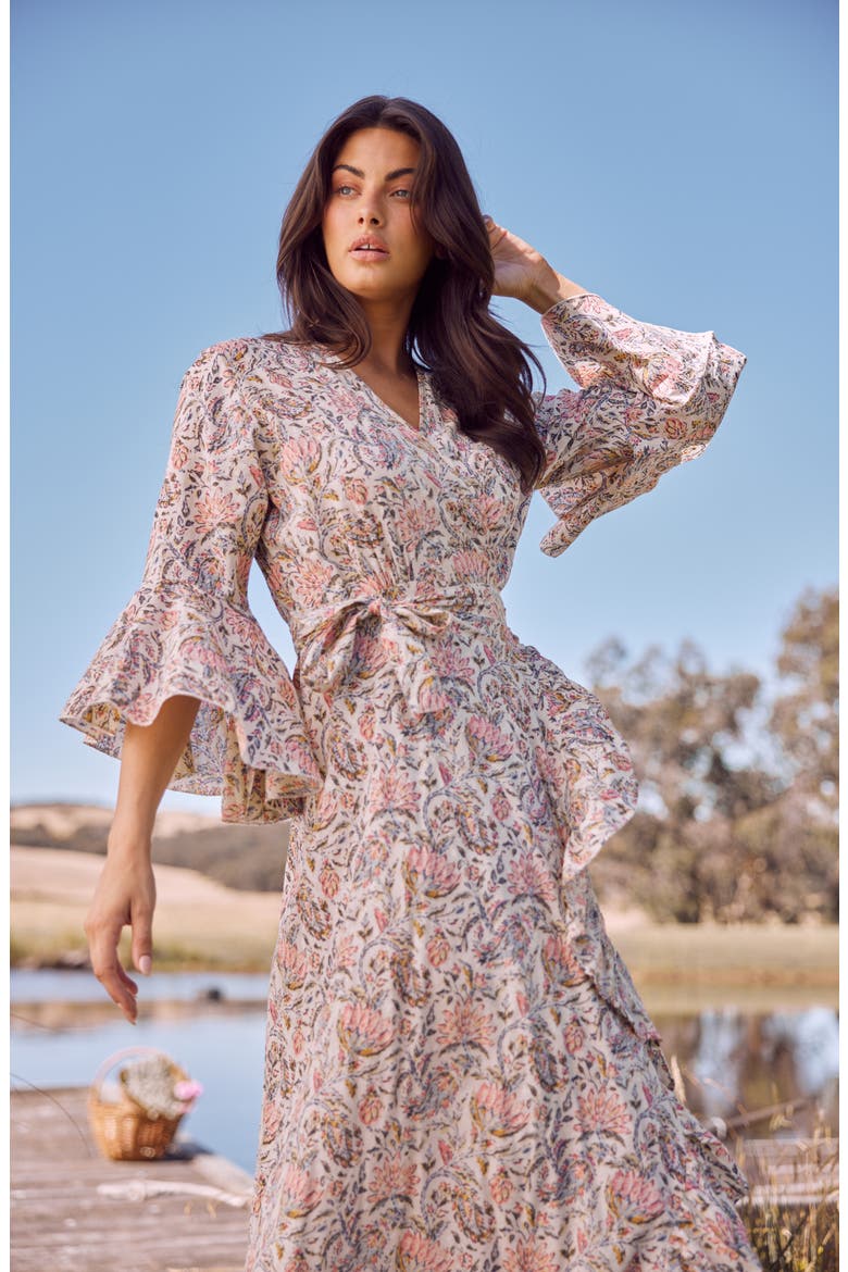 Carly Floral Wrap Front Cotton Dress, Alternate, color, VINTAGE LOTUS