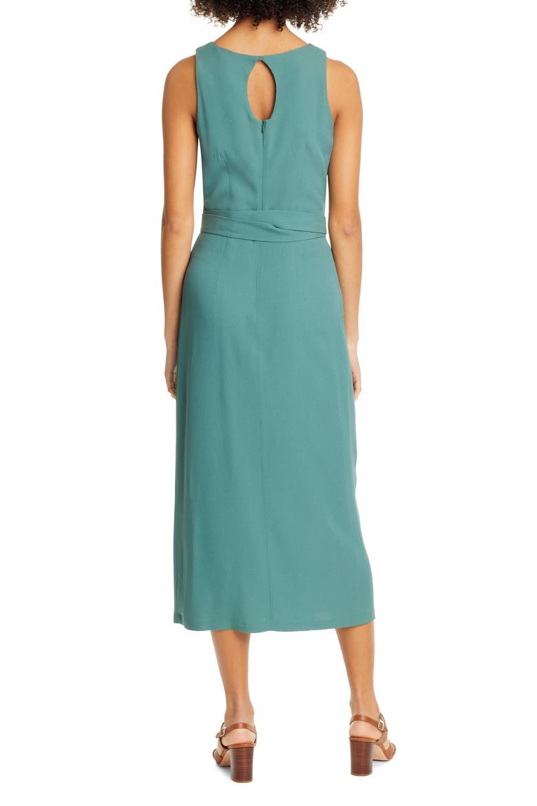 Cady Sleeveless Tie Waist Satin Dress, Alternate, color, HUNTER GREEN