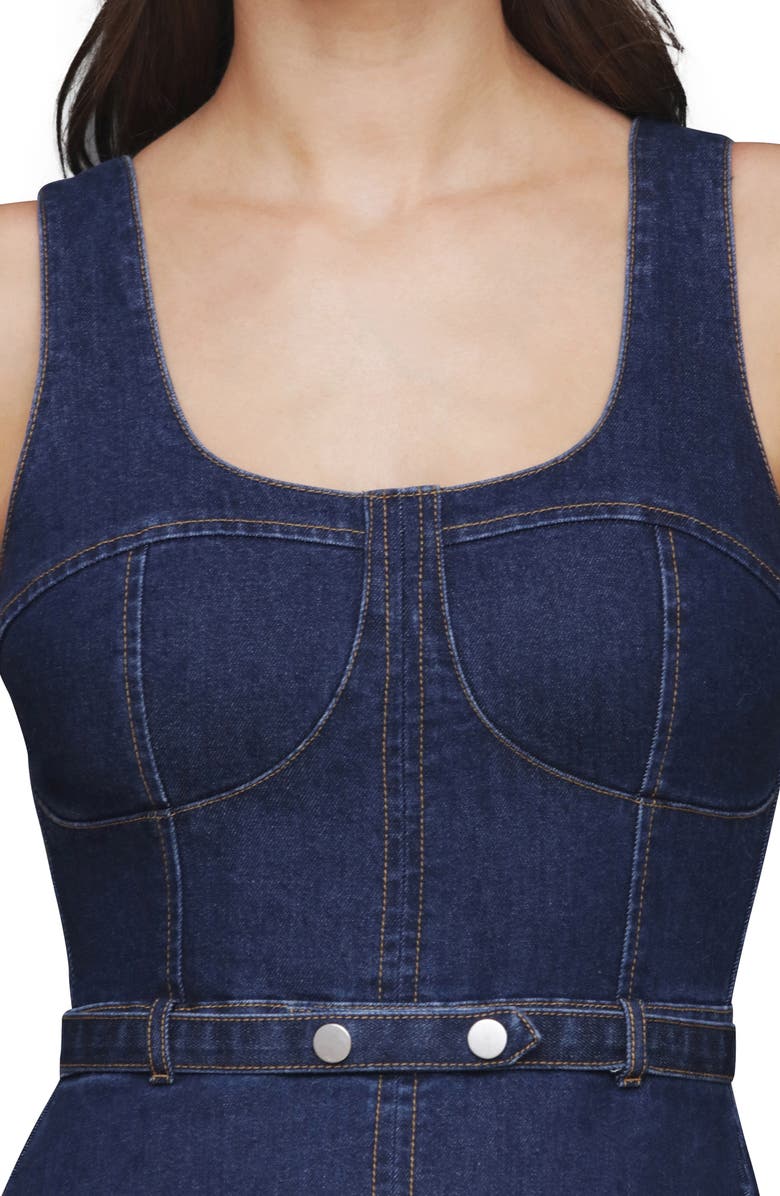 Avec Les Filles Belted Bustier Denim Dress, Alternate, color, Royal Rinse