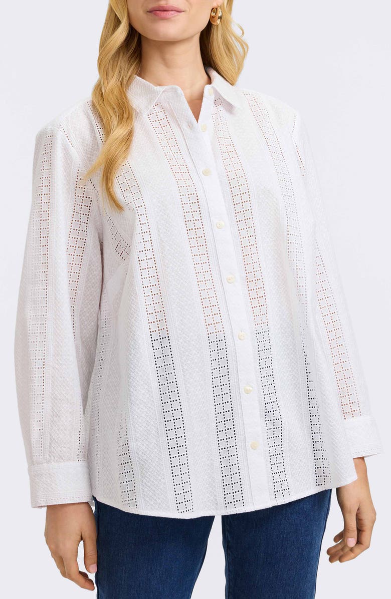 Foxcroft Zoey Mixed Stitch Button-Up Shirt, Main, color, White