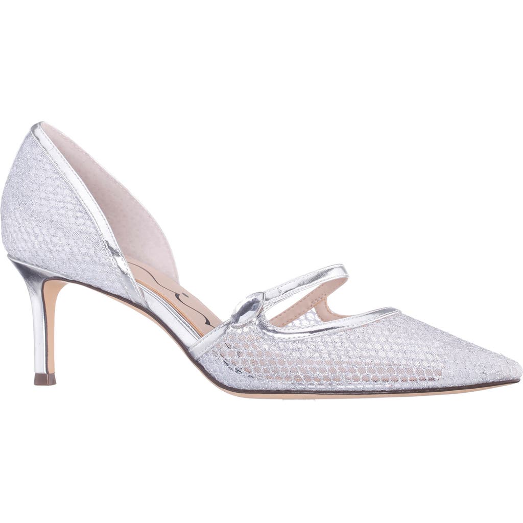 Nina Nashly Pointed Toe Cap Toe Mary Jane Pump In Silver