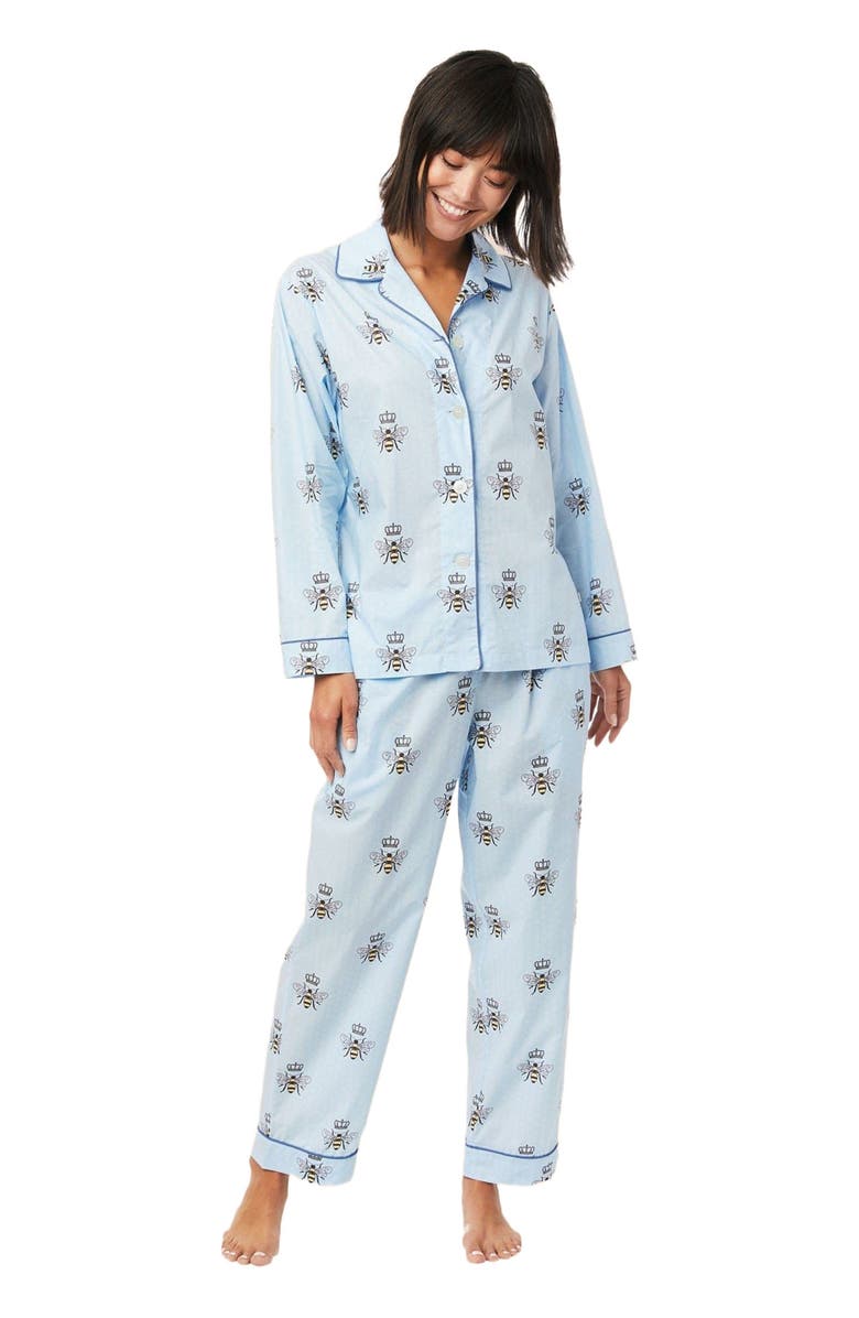 The Cat's Pajamas Luxe Pima Pajama Set Conversational, Alternate, color, Queen Bee Blue