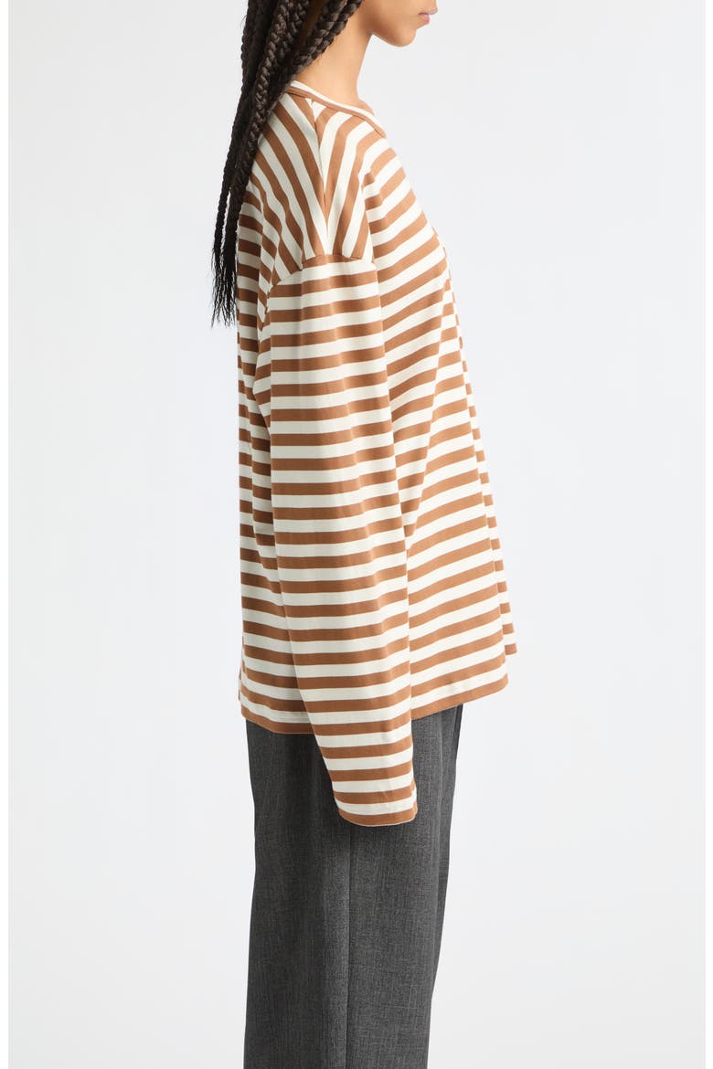 Striped Long Sleeve T-Shirt, Alternate, color, BROWN / CREAM STRIPE