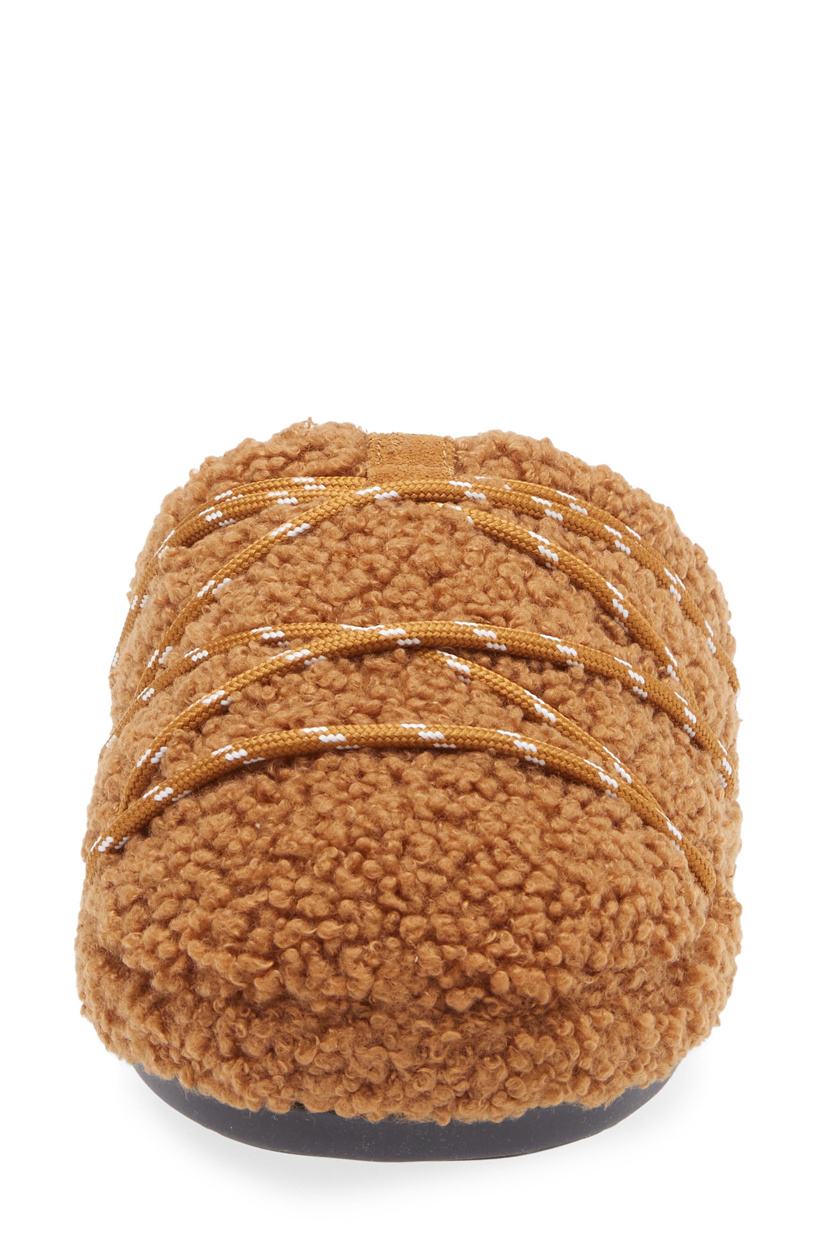 Moon Boot<sup>®</sup> Teddy Water Repellent Scuff Slipper, Alternate, color, Cognac