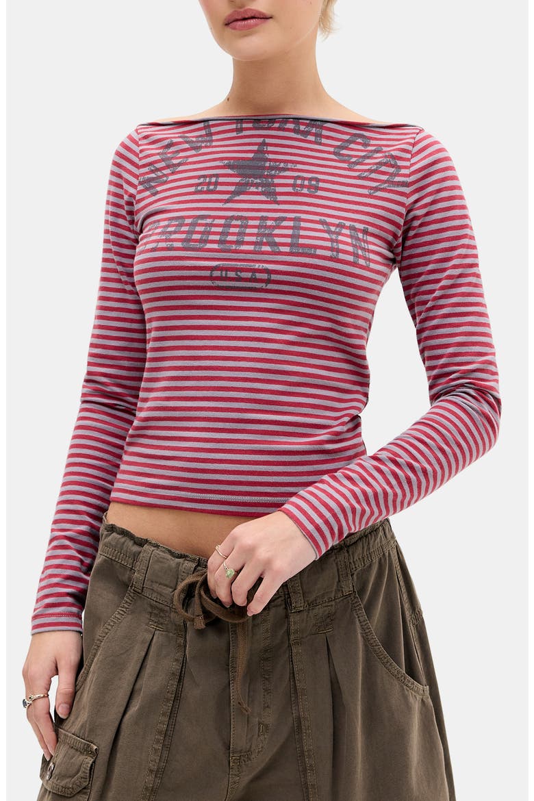 NYC Slash Stripe Long Sleeve Top, Main, color, RED