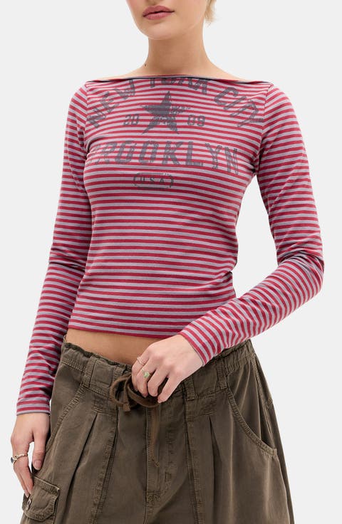 NYC Slash Stripe Long Sleeve Top