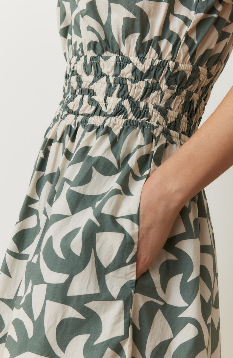 Marine Layer Emery Geo Print Smocked Waist Pima Cotton Dress, Alternate, color, 