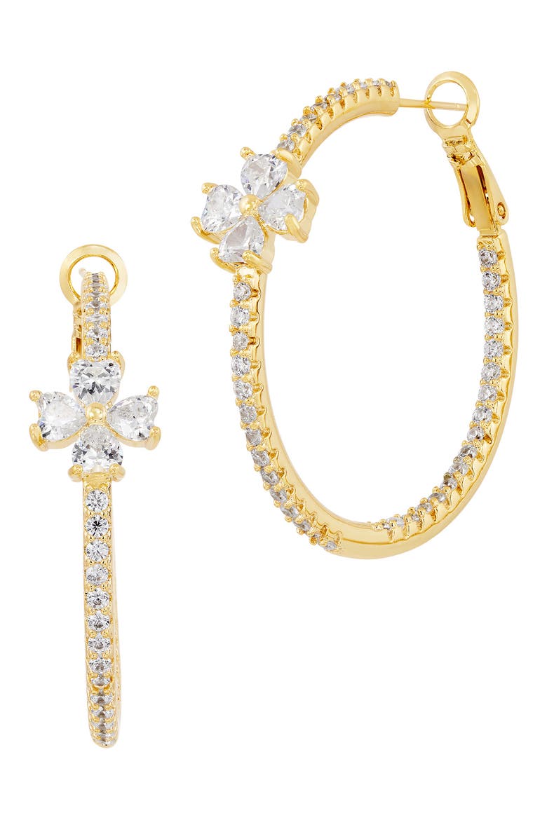 Floral Cubic Zirconia Hoop Earrings, Main, color, YELLOW