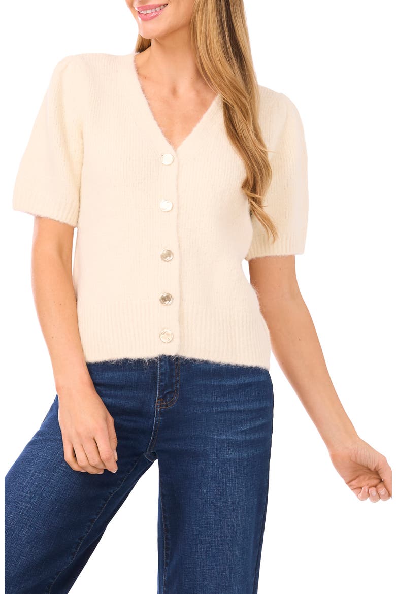 Hairy Puff Sleeve Cardigan, Main, color, MARSHMALLOW CREAM