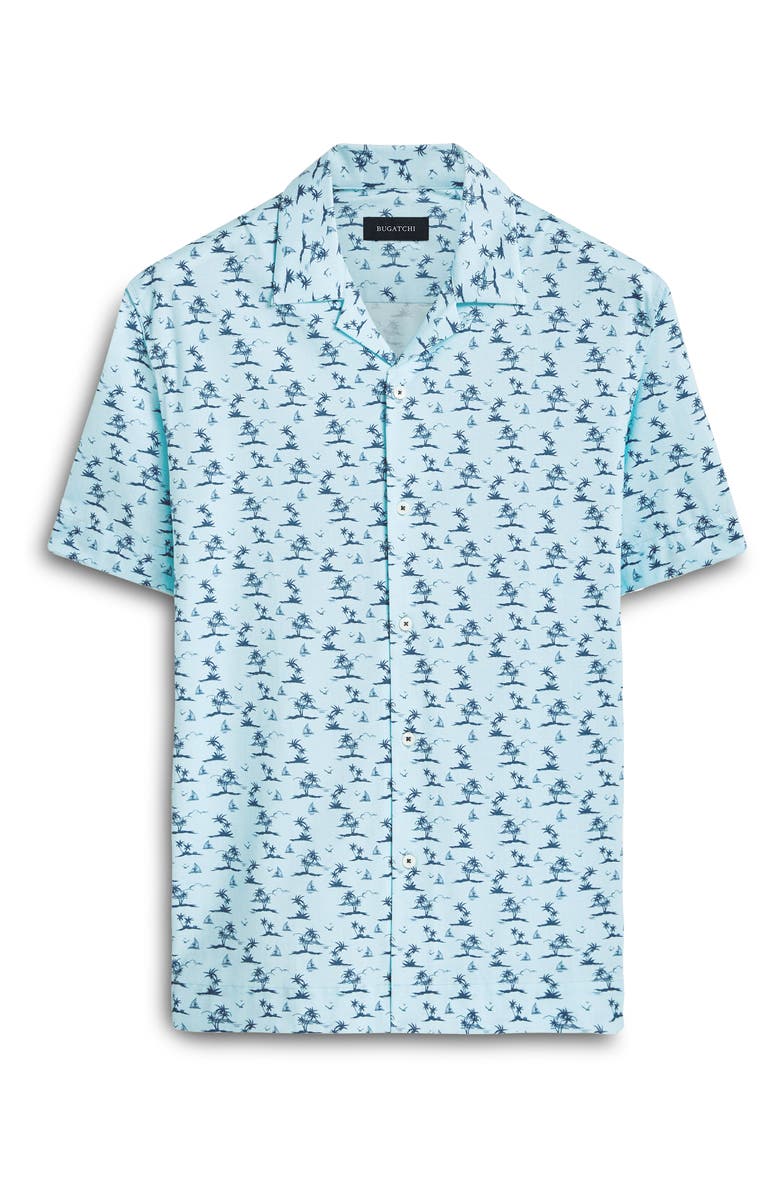Bugatchi Cole Palm Tree Print Short Sleeve Button-Up Camp Shirt, Alternate, color, 